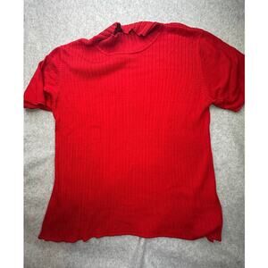 August Silk Red Ribbed Mock Neck 90s Y2K Glam Preppy Coquette